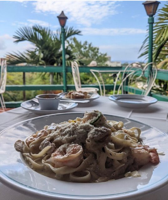 Evita's Italian Restaurant Ocho Rios - pasta with ocean views from hilltop terrace